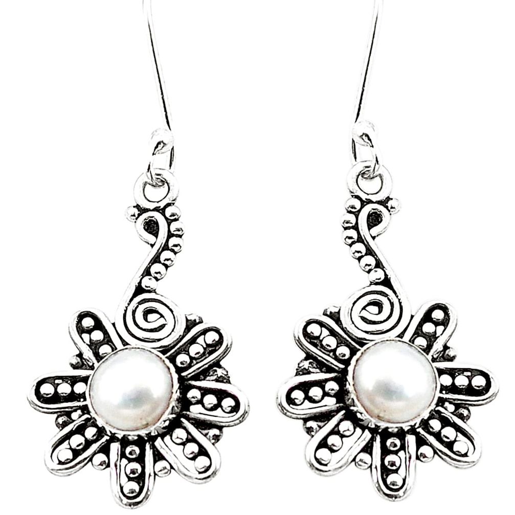 Natural white pearl 925 sterling silver dangle earrings jewelry m42754