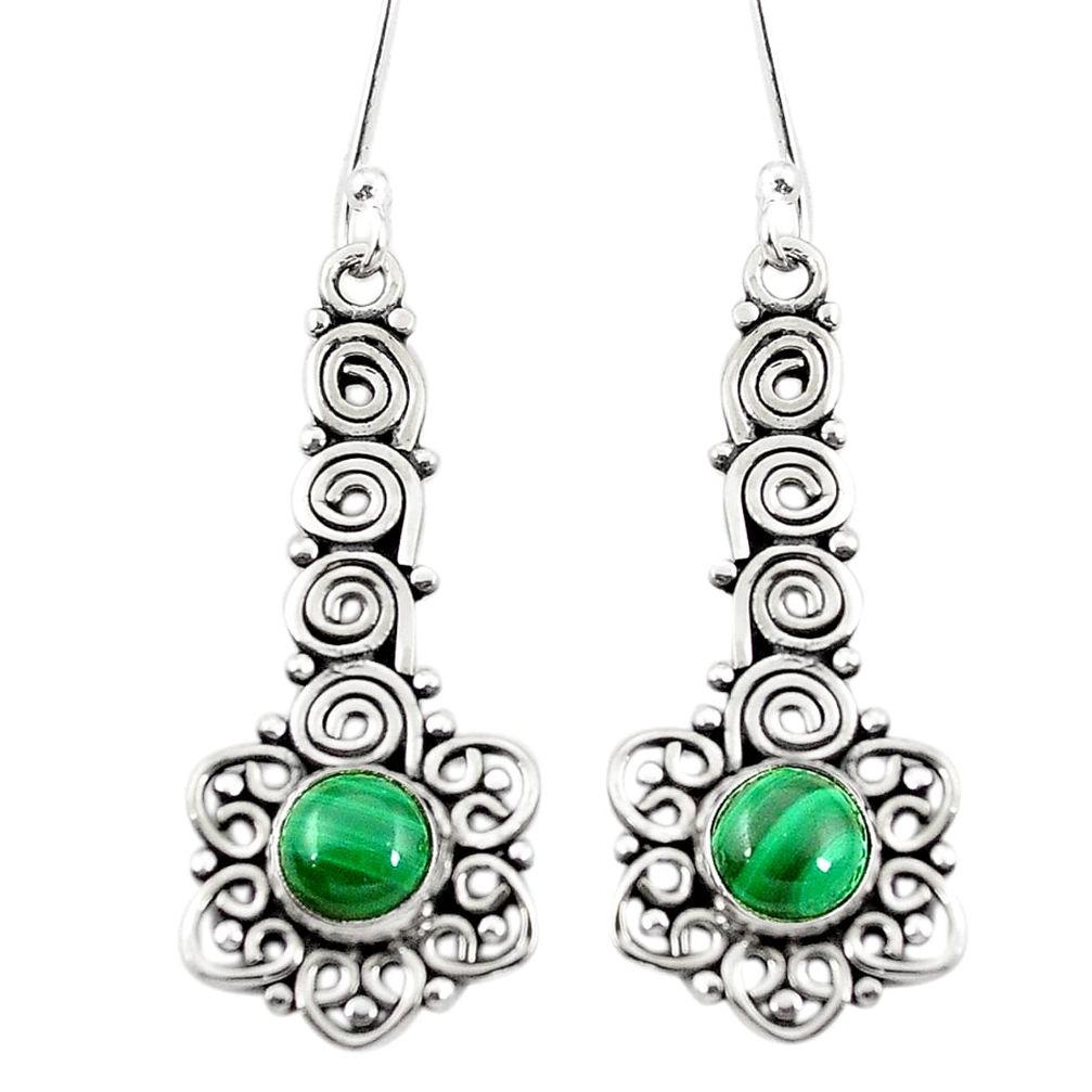 Natural green malachite (pilot's stone) 925 silver dangle earrings m42768