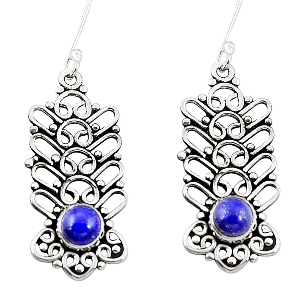 Natural blue lapis lazuli 925 sterling silver dangle earrings m42787