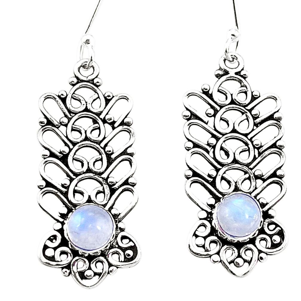 Natural rainbow moonstone 925 sterling silver dangle earrings m42800