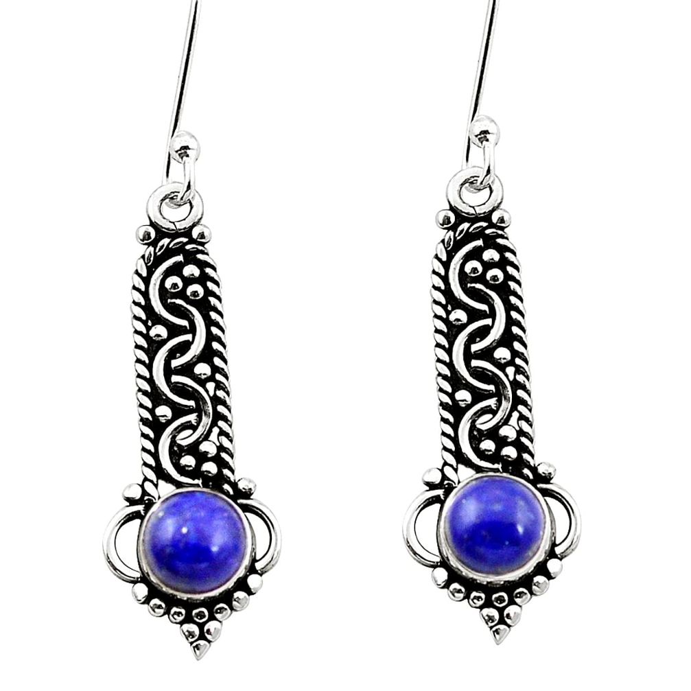 Natural blue lapis lazuli 925 sterling silver dangle earrings m42821