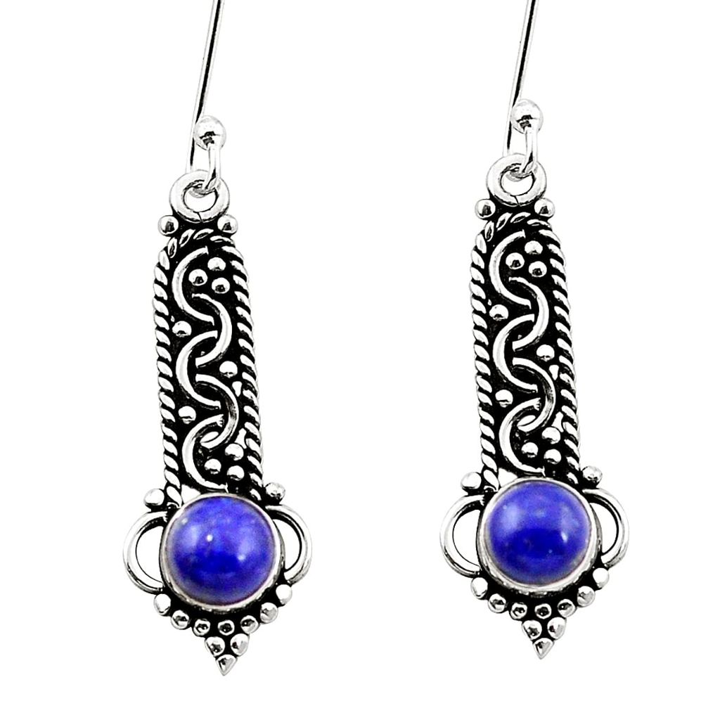 Natural blue lapis lazuli 925 sterling silver dangle earrings m42822