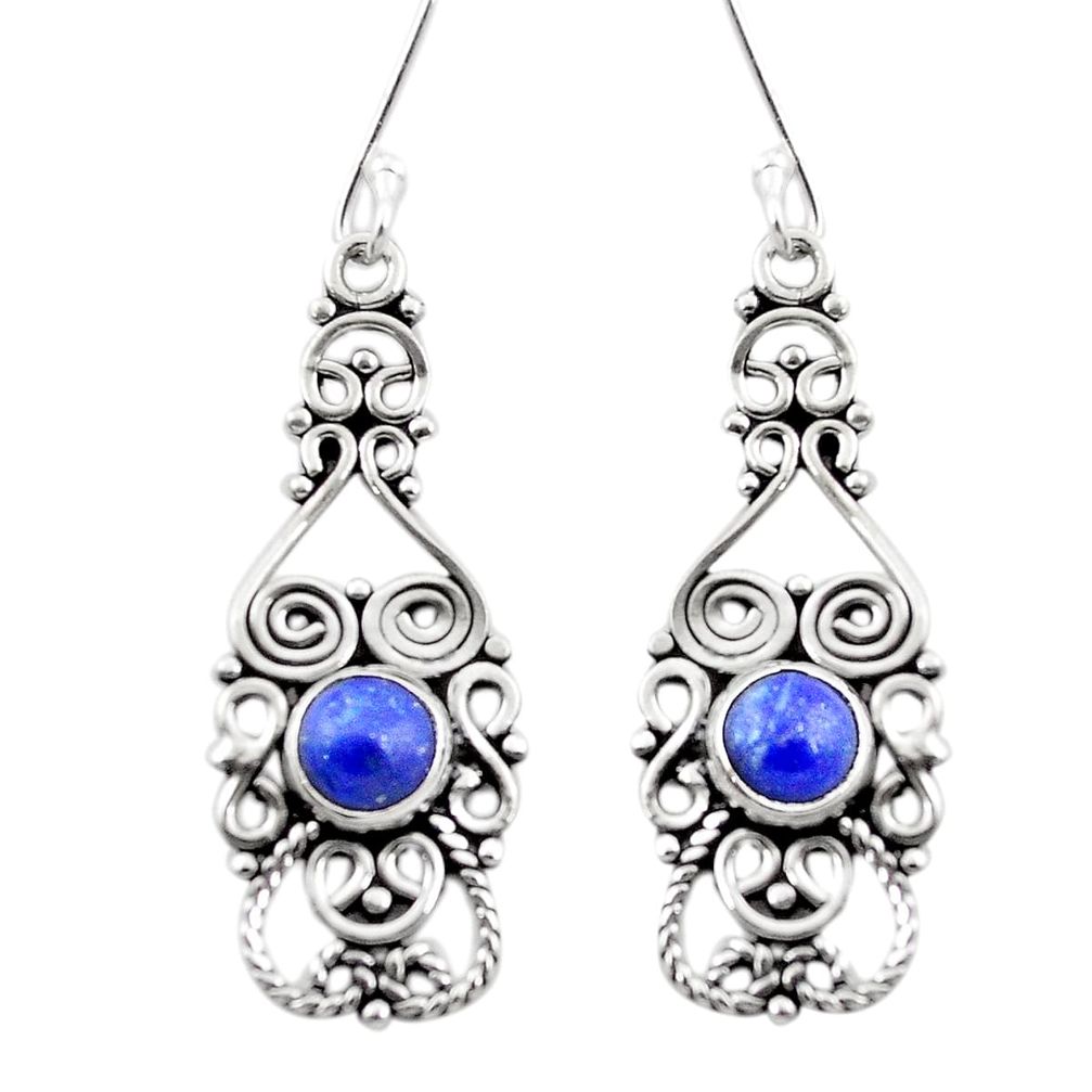 Natural blue lapis lazuli 925 sterling silver dangle earrings m42856