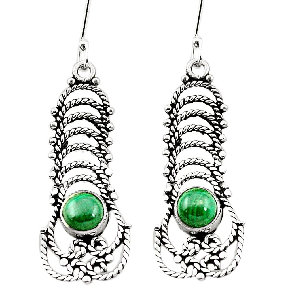 Natural green malachite (pilot's stone) 925 silver dangle earrings m42867