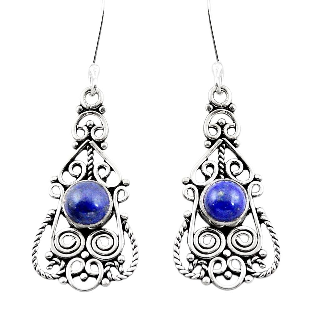 Natural blue lapis lazuli 925 sterling silver dangle earrings m42892