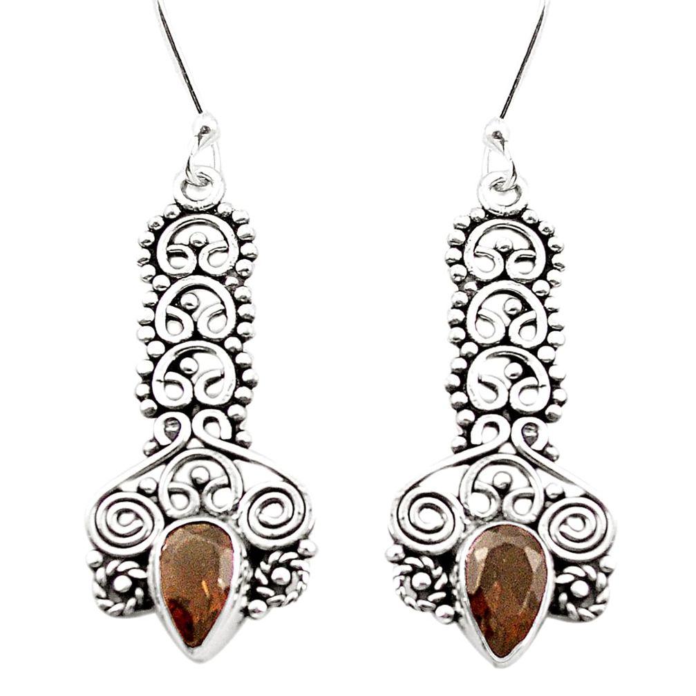 Brown smoky topaz 925 sterling silver dangle earrings jewelry m42914