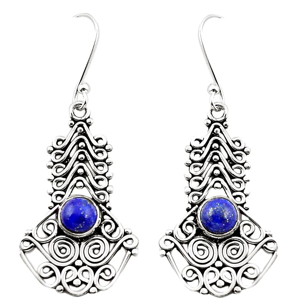 Natural blue lapis lazuli 925 sterling silver dangle earrings m42947