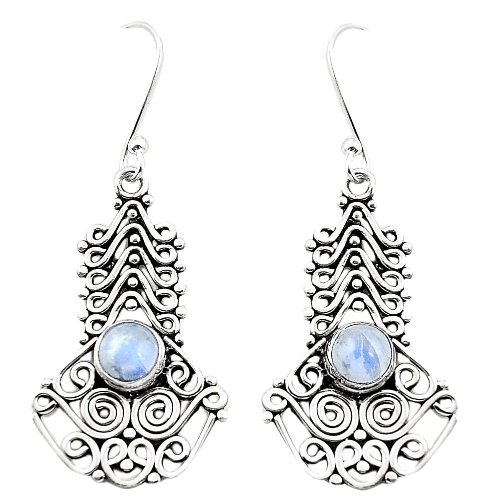 Natural rainbow moonstone 925 sterling silver dangle earrings m42954