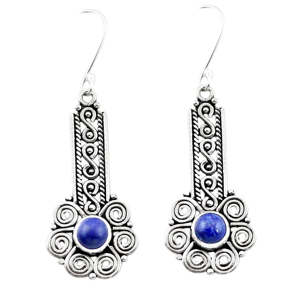 Natural blue lapis lazuli 925 sterling silver dangle earrings m42967