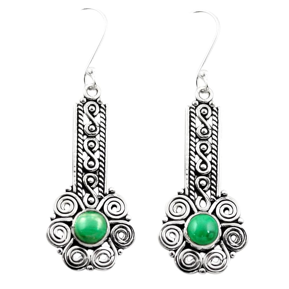 Natural green malachite (pilot's stone) 925 silver dangle earrings m42975