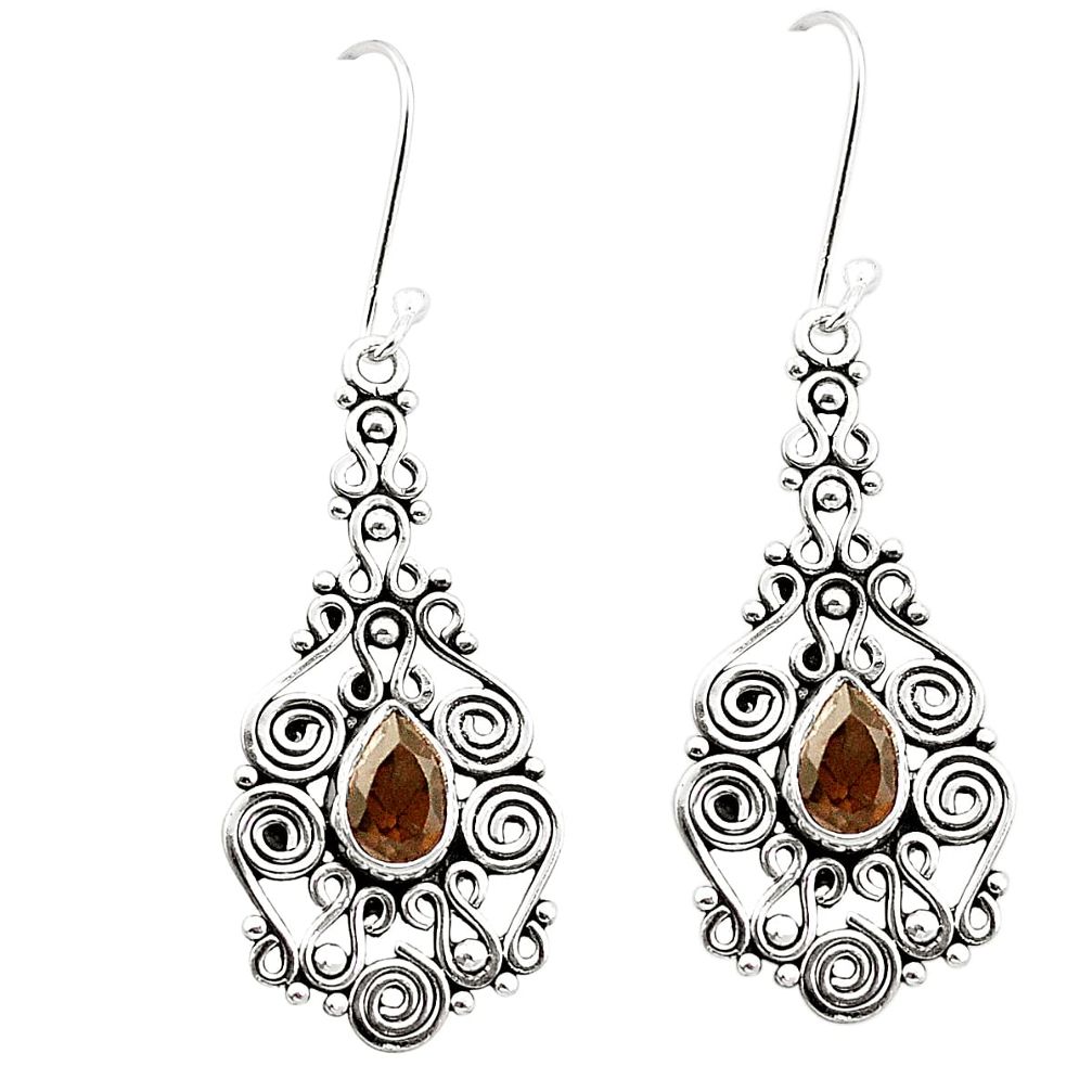 Brown smoky topaz 925 sterling silver dangle earrings jewelry m42987