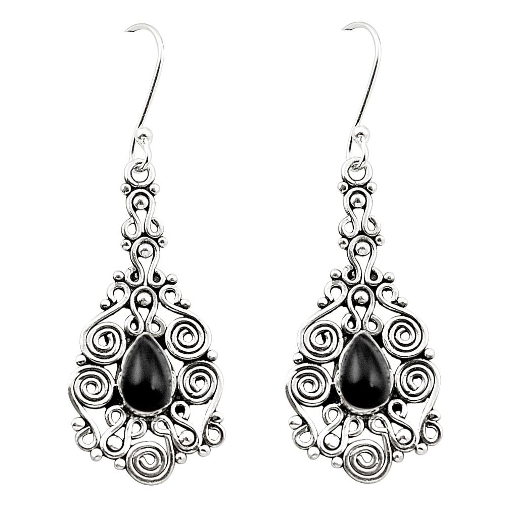 Natural black onyx 925 sterling silver dangle earrings jewelry m42993