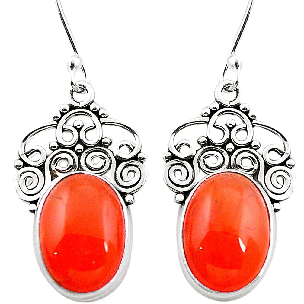 Natural orange cornelian (carnelian) 925 silver dangle earrings m43194