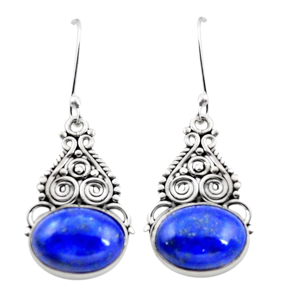 Natural blue lapis lazuli 925 sterling silver dangle earrings m43202