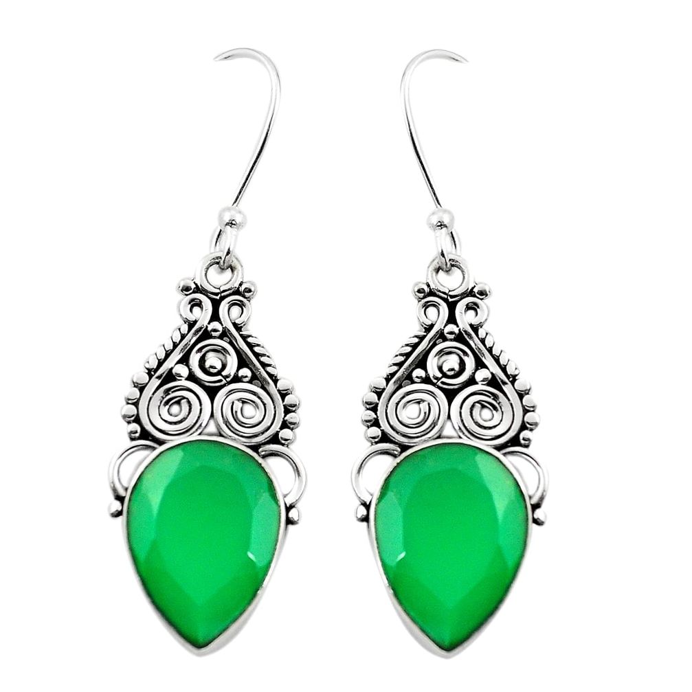 Natural green chalcedony 925 sterling silver dangle earrings m43208