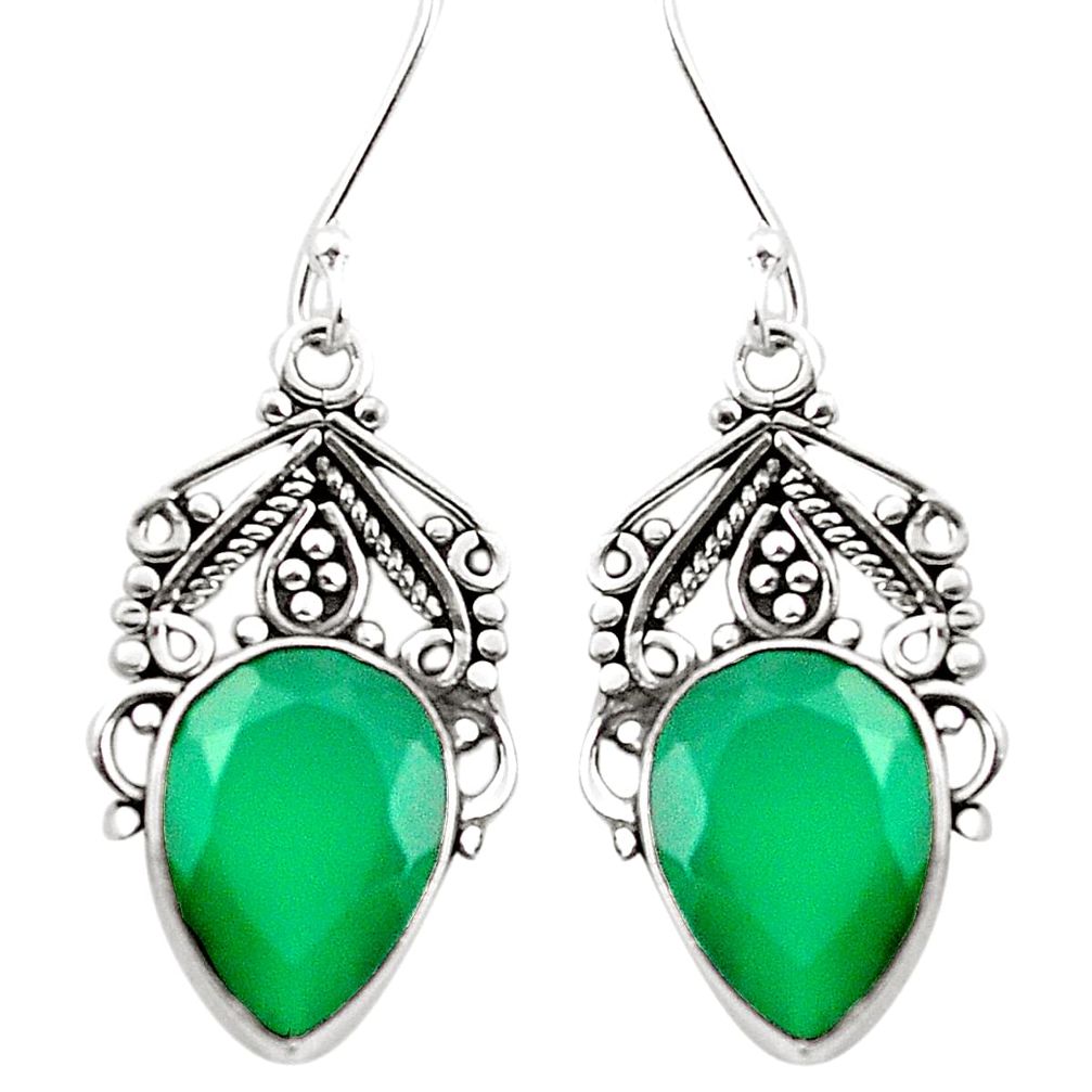 Natural green emerald 925 sterling silver dangle earrings m43223