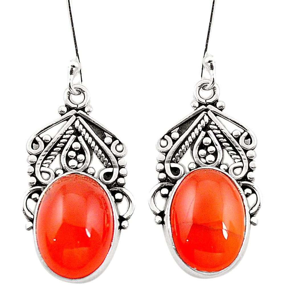 925 silver natural orange cornelian (carnelian) dangle earrings m43232
