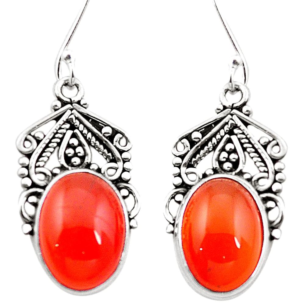 Natural orange cornelian (carnelian) 925 silver dangle earrings m43234