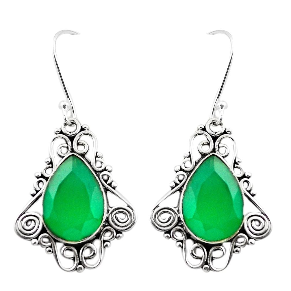 Natural green chalcedony 925 sterling silver dangle earrings m43244