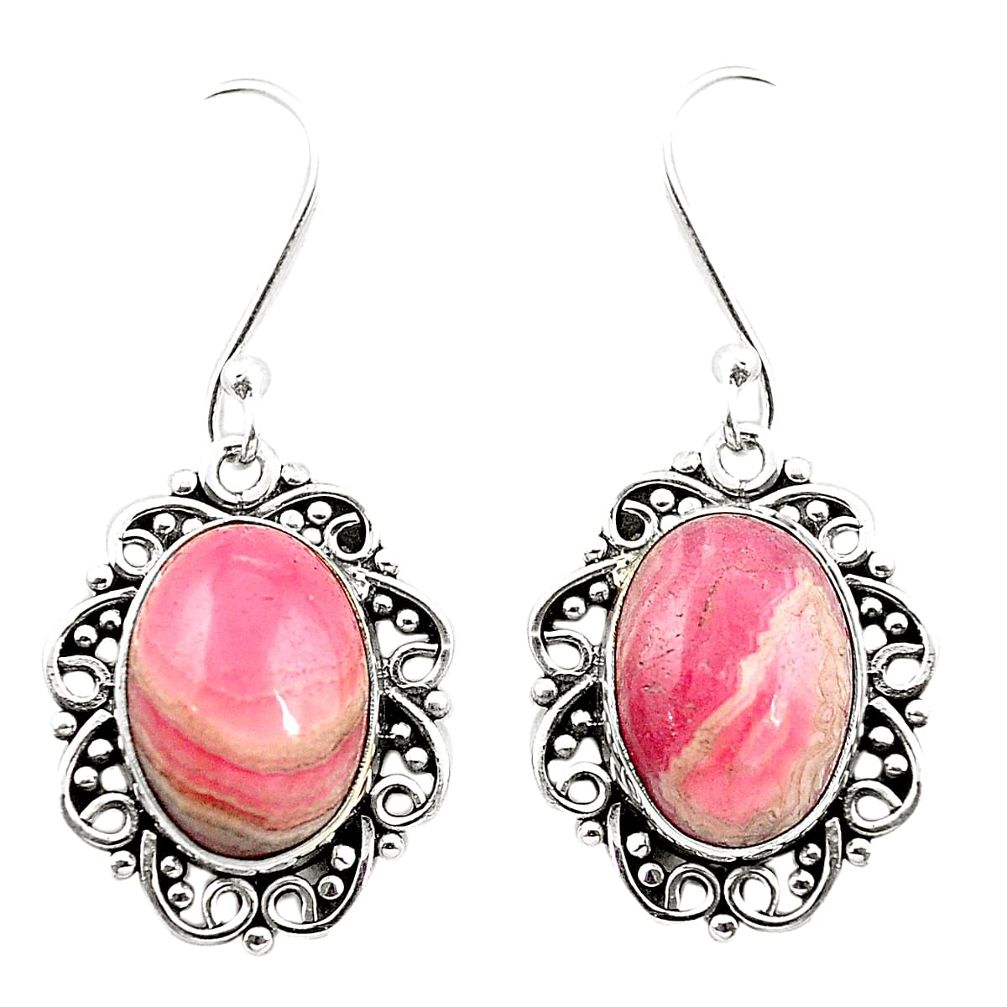 Natural rhodochrosite inca rose (argentina) 925 silver dangle earrings m43272