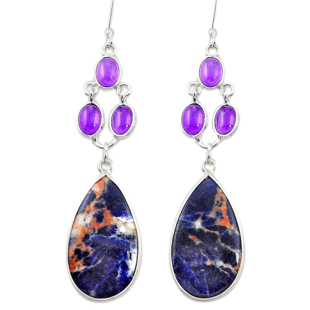 Natural blue sodalite amethyst 925 silver dangle earrings m44142