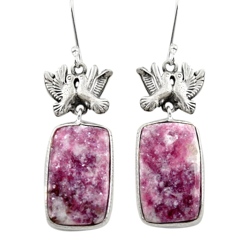 Natural purple lepidolite 925 sterling silver love birds earrings m44147