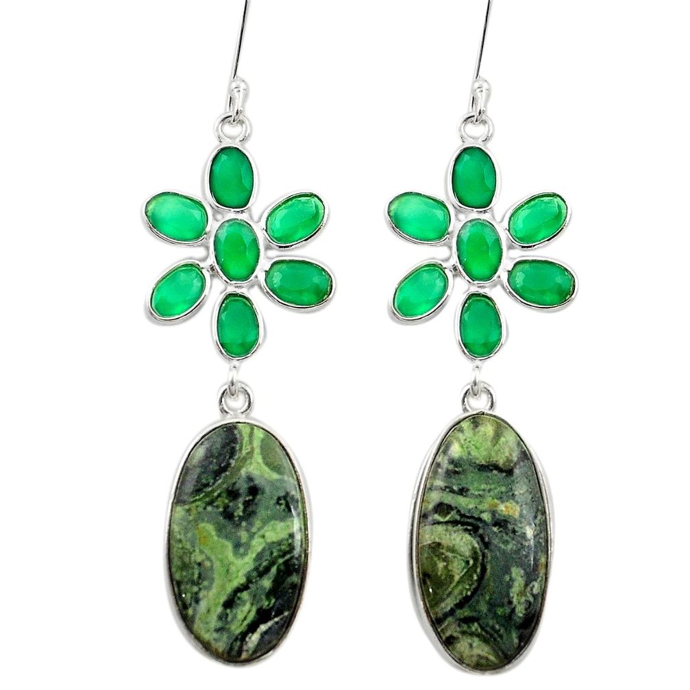 Natural green kambaba jasper (stromatolites) 925 silver dangle earrings m44150