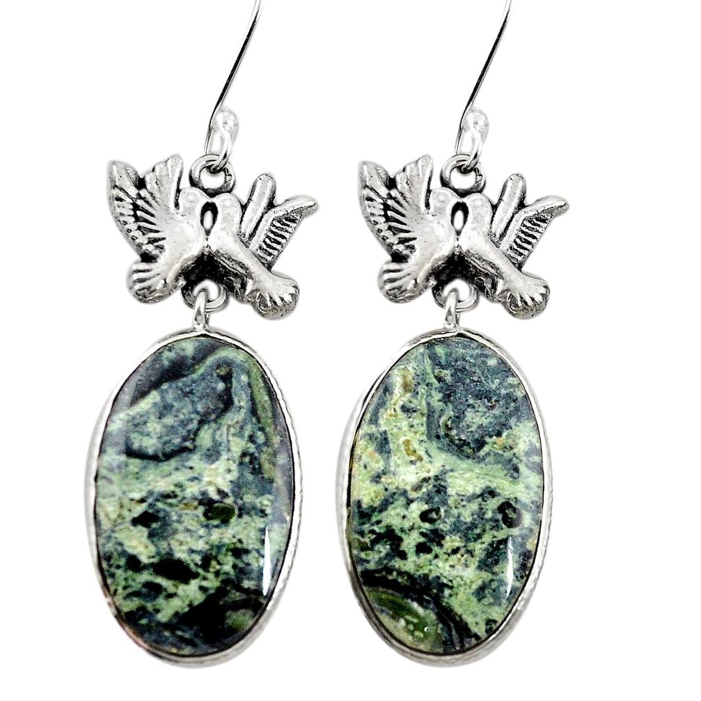 Natural kambaba jasper (stromatolites) 925 silver love birds earrings m44167