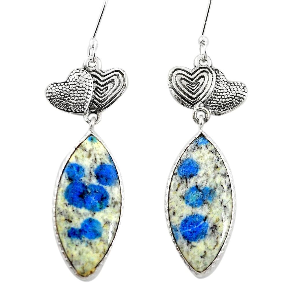 Natural k2 blue (azurite in quartz) 925 silver couple hearts earrings m44168