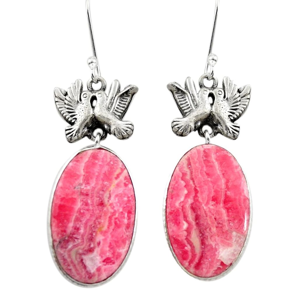 Natural rhodochrosite inca rose 925 silver love birds earrings jewelry m44179