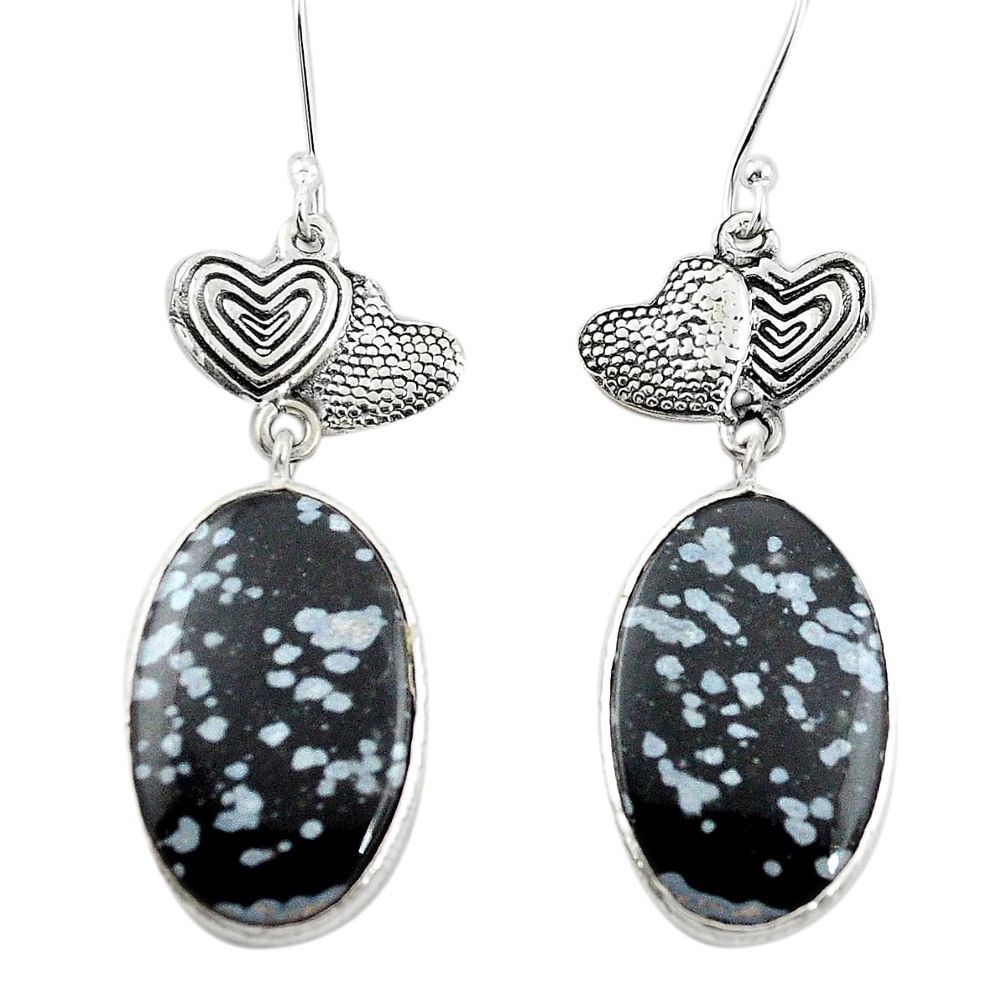 Natural black australian obsidian 925 silver couple hearts earrings m44183