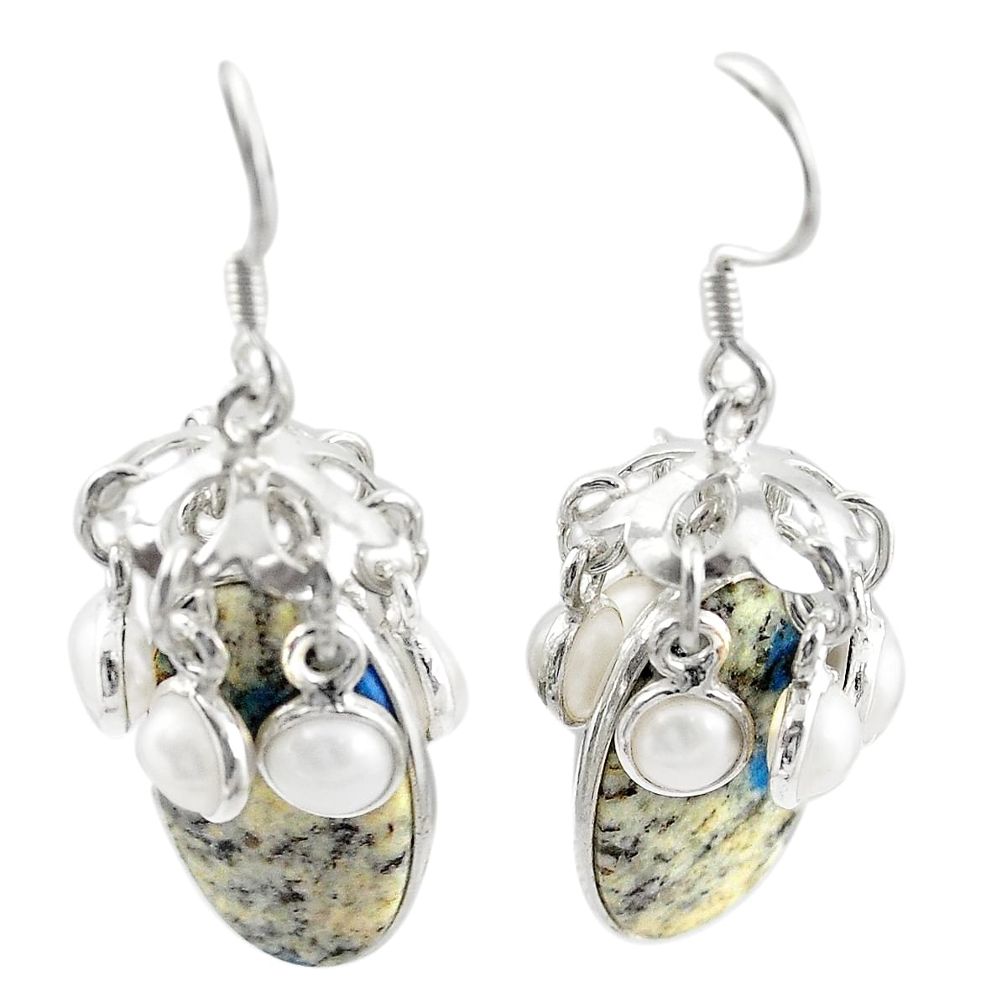 Natural k2 blue (azurite in quartz) 925 silver dangle earrings m44184