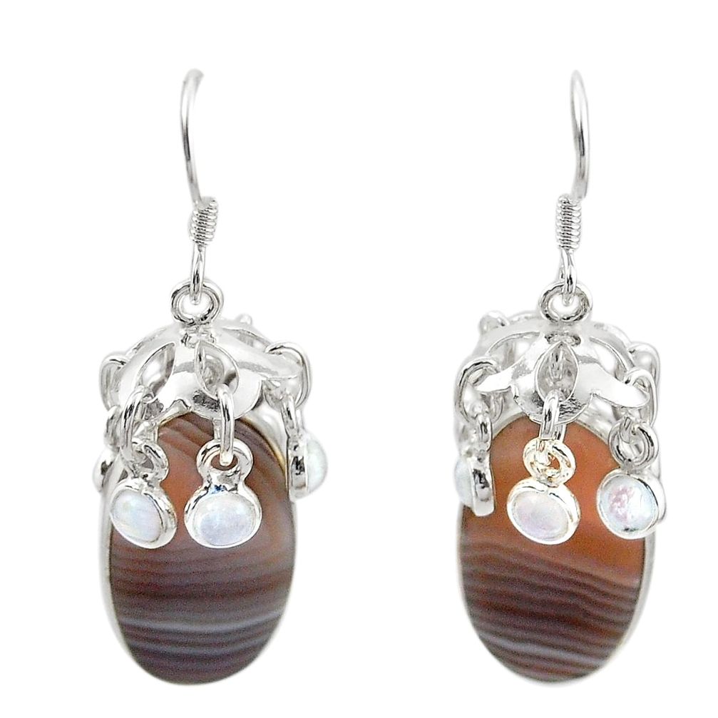 Natural brown botswana agate 925 silver dangle earrings m44191