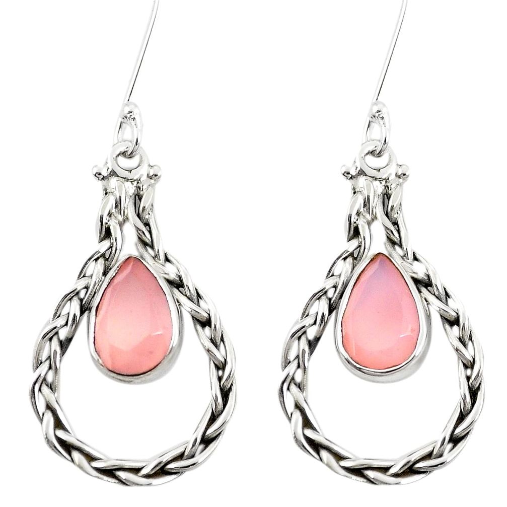 Natural pink rose quartz 925 sterling silver dangle earrings m44389