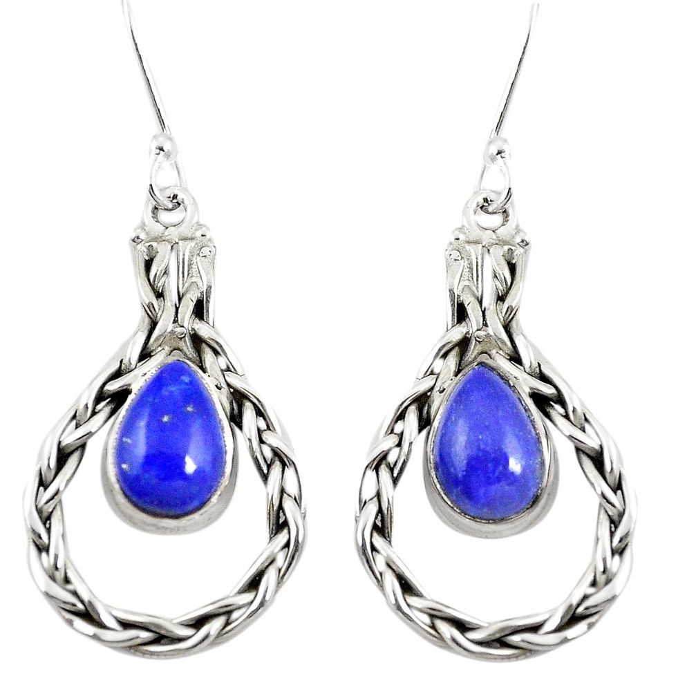 Natural blue lapis lazuli 925 sterling silver dangle earrings m44400