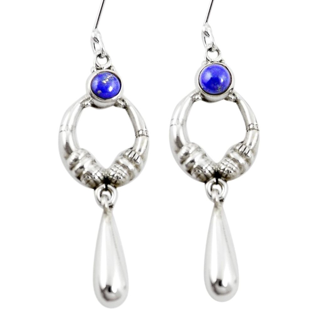 Natural blue lapis lazuli 925 sterling silver dangle earrings m44408