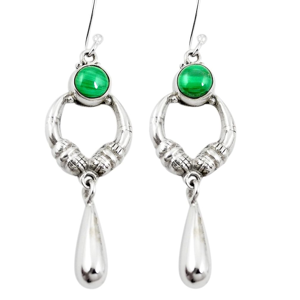 Natural green malachite (pilot's stone) 925 silver dangle earrings m44418