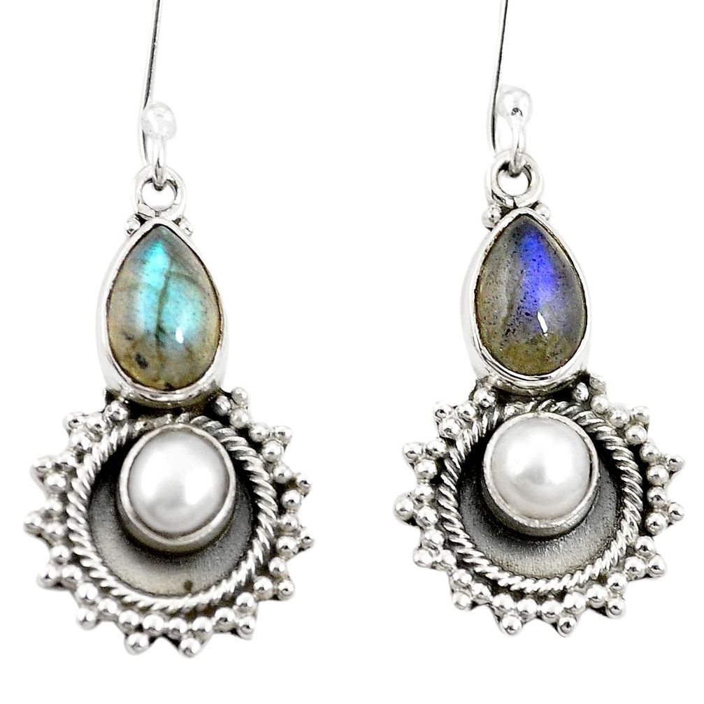 Natural blue labradorite pearl 925 silver dangle earrings m44461