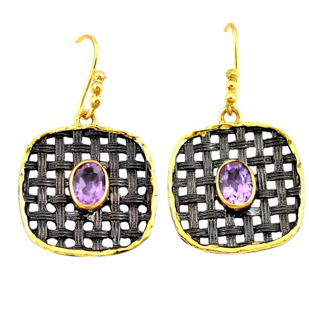 Natural purple amethyst rhodium 925 sterling silver 14k gold earrings m44654