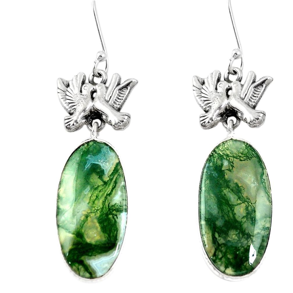 925 sterling silver natural green moss agate love birds earrings jewelry m45064