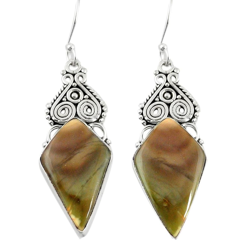 Natural green imperial jasper 925 silver dangle earrings jewelry m45111