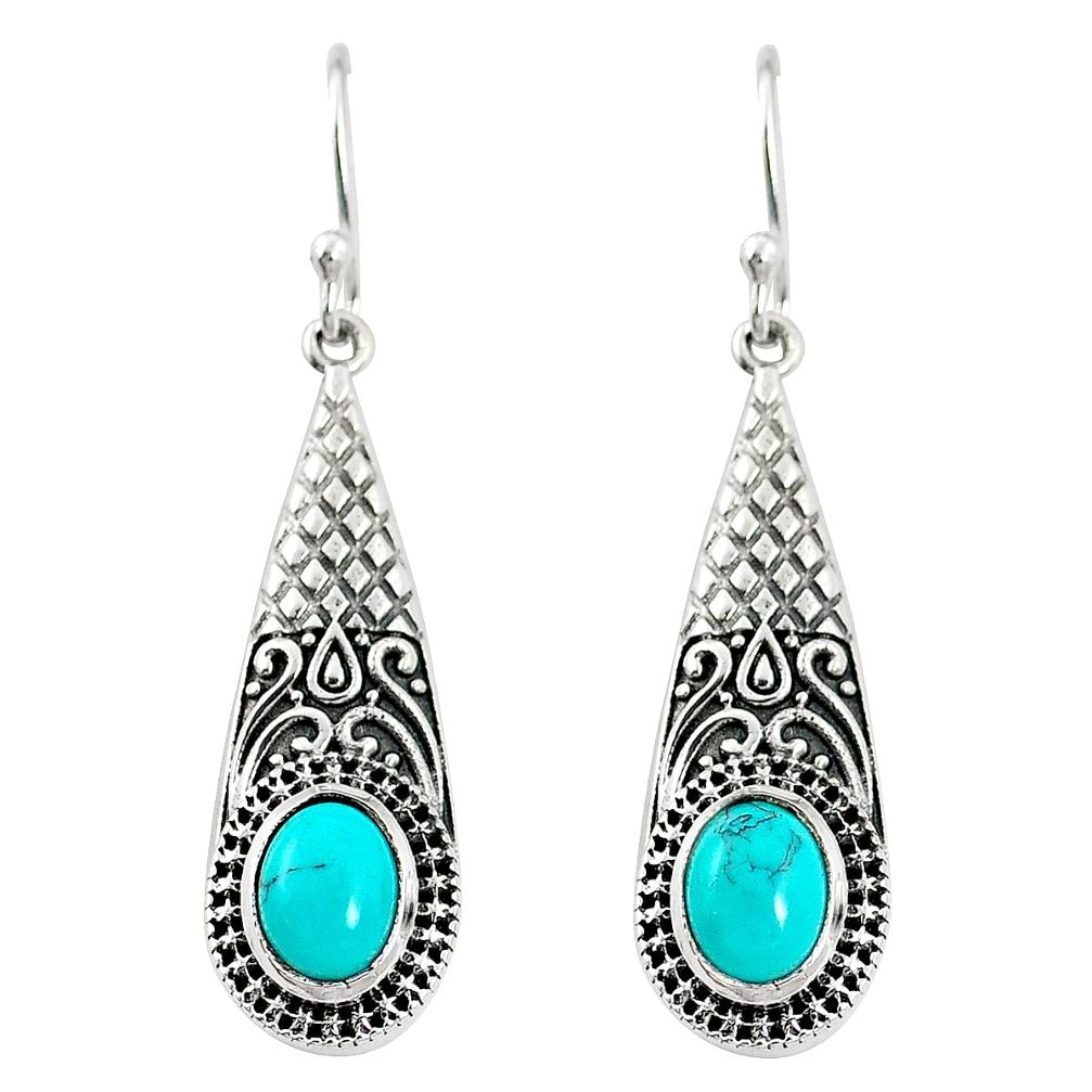 Fine green turquoise 925 sterling silver dangle earrings jewelry m46070