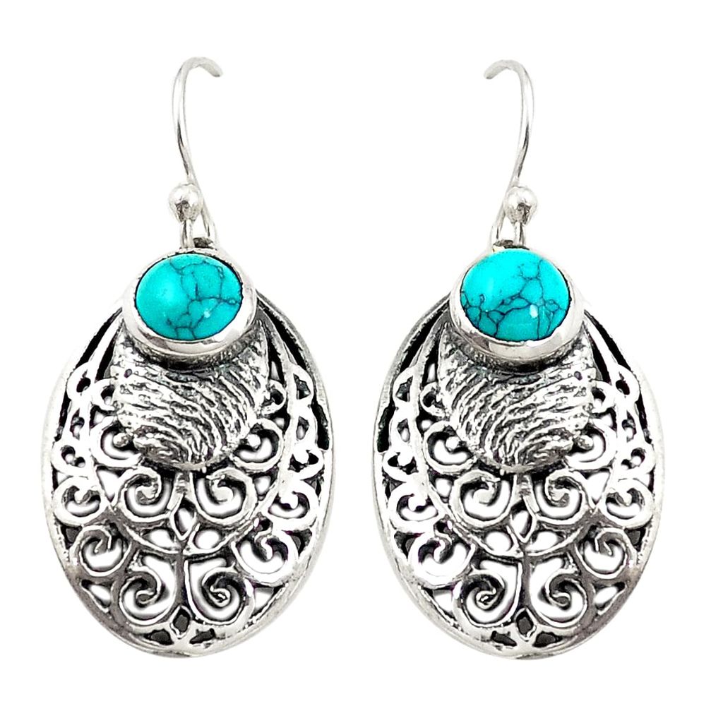 Fine blue turquoise 925 sterling silver dangle earrings jewelry m46189