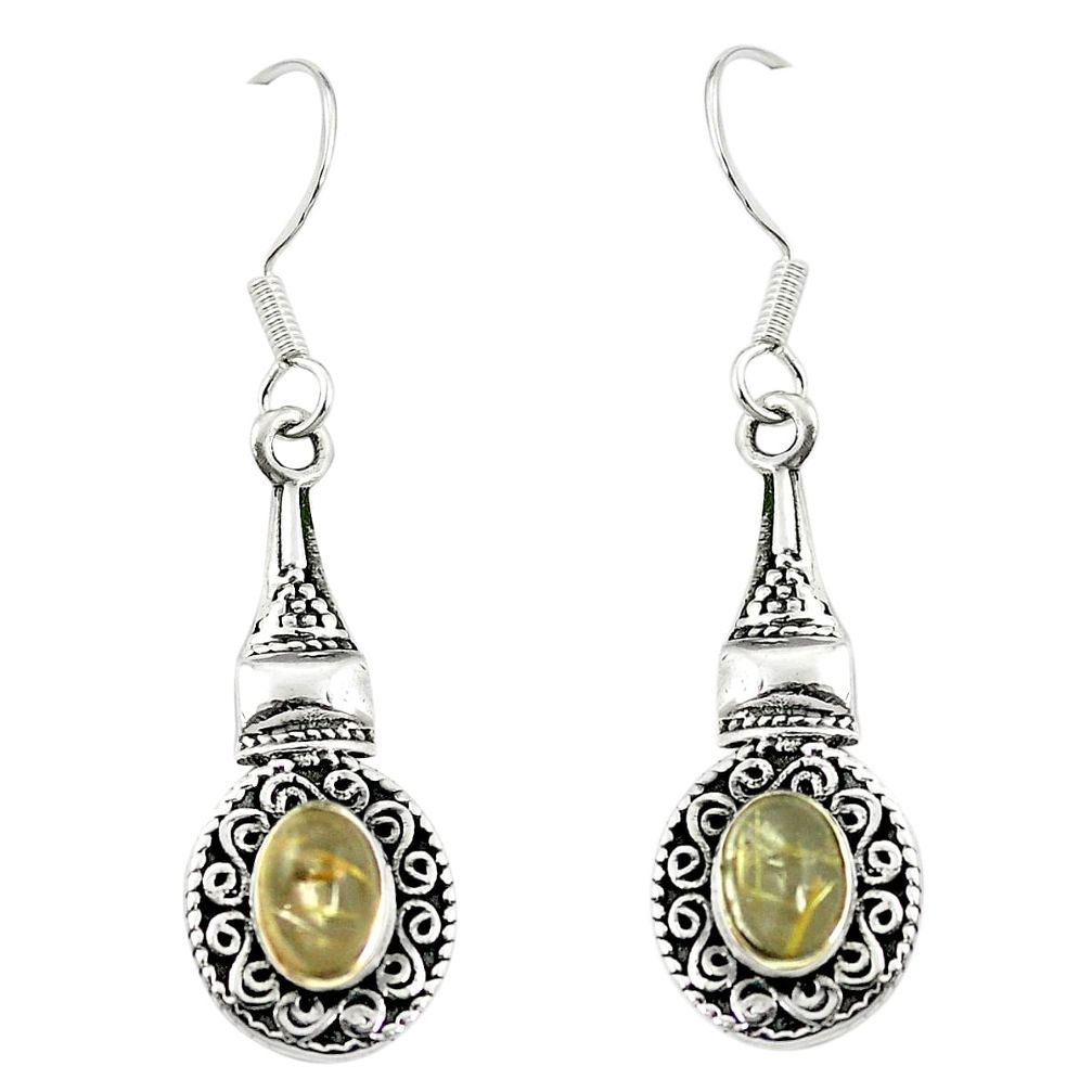 Natural golden tourmaline rutile 925 silver dangle earrings jewelry m46222