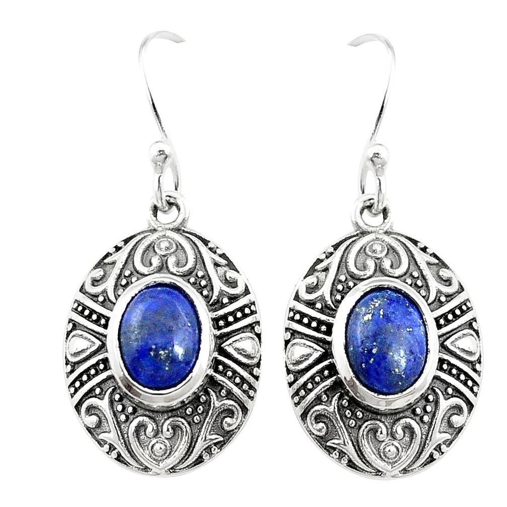 Natural blue lapis lazuli 925 sterling silver dangle earrings m46260