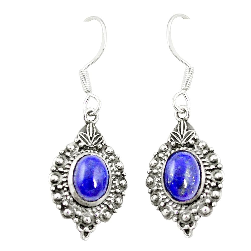 Natural blue lapis lazuli 925 sterling silver dangle earrings m46318