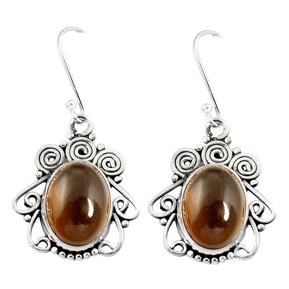 Brown smoky topaz 925 sterling silver dangle earrings jewelry m46382