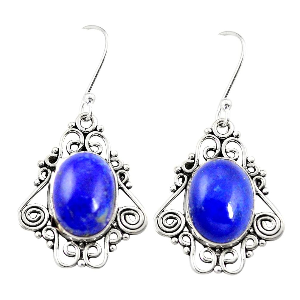 Natural blue lapis lazuli 925 sterling silver dangle earrings m46390