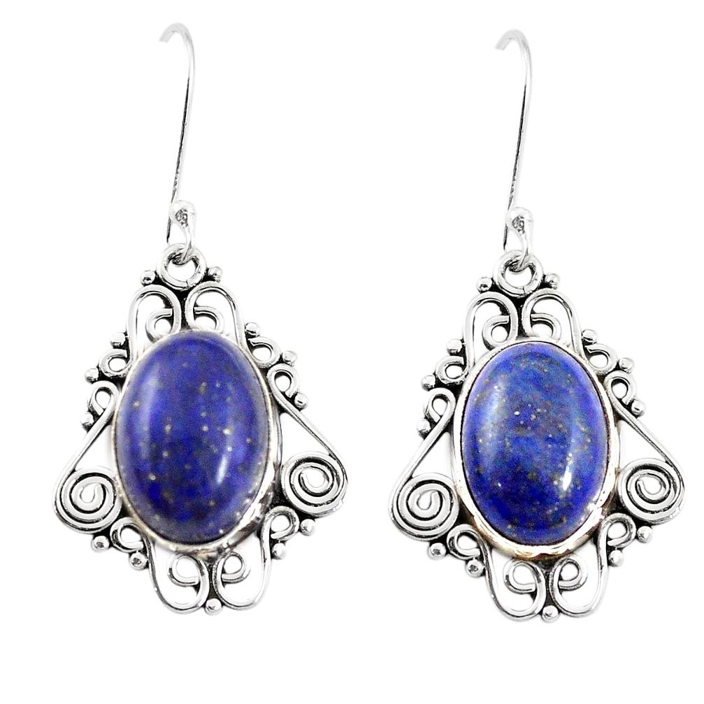 Natural blue lapis lazuli 925 sterling silver dangle earrings m46413