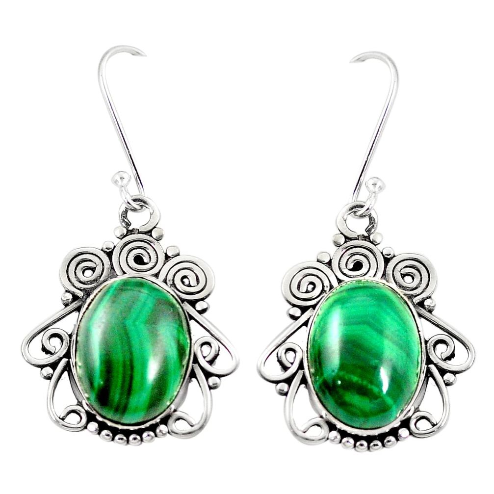 Natural green malachite (pilot's stone) 925 silver dangle earrings m46426